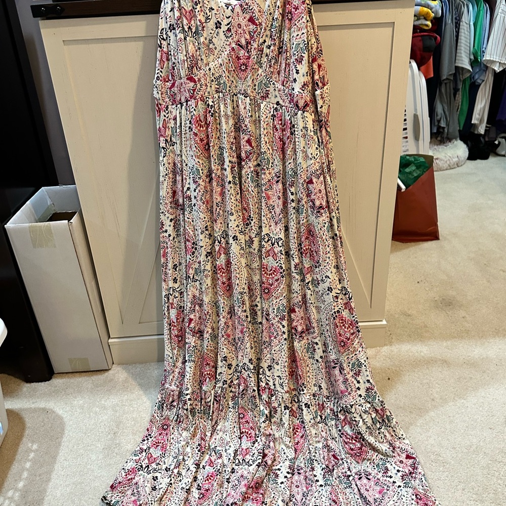 Floral Maxi Dress - Pink and White